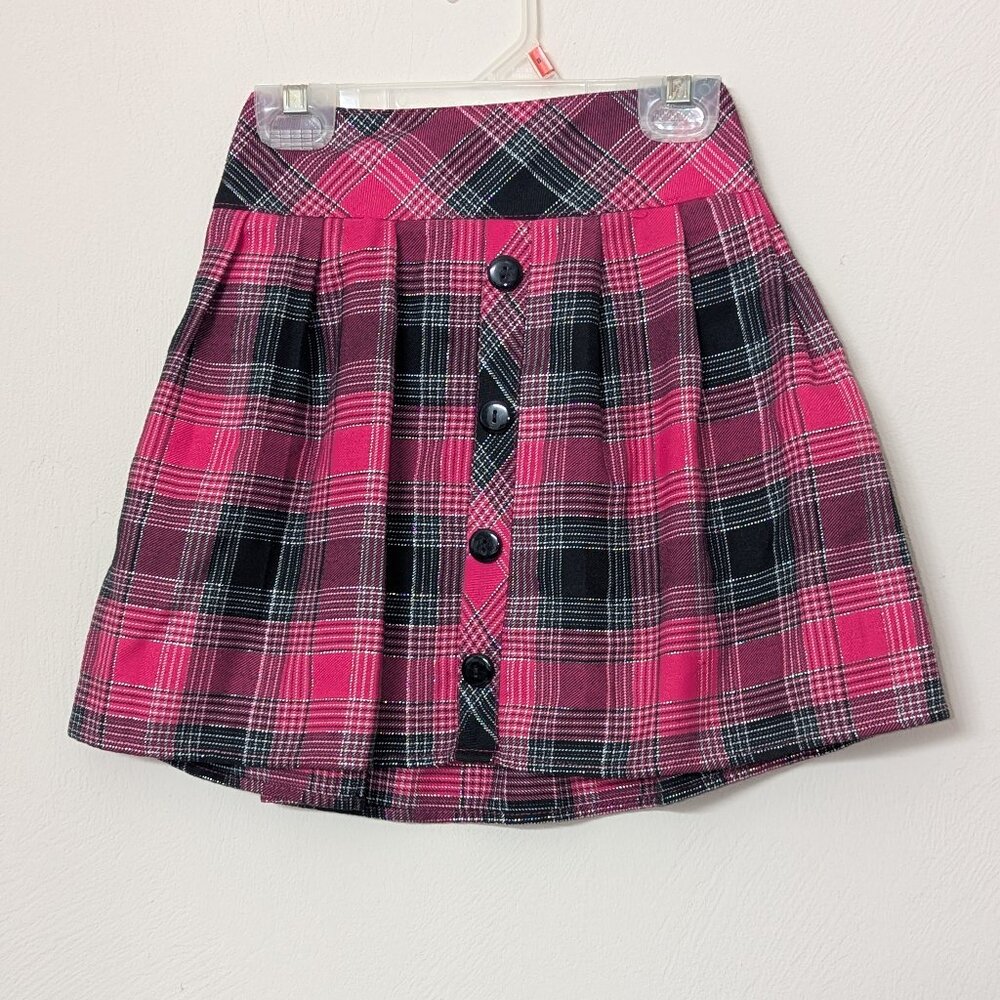Girls Skirt. Pink & black with silver accent seams and buttons. Sz 10